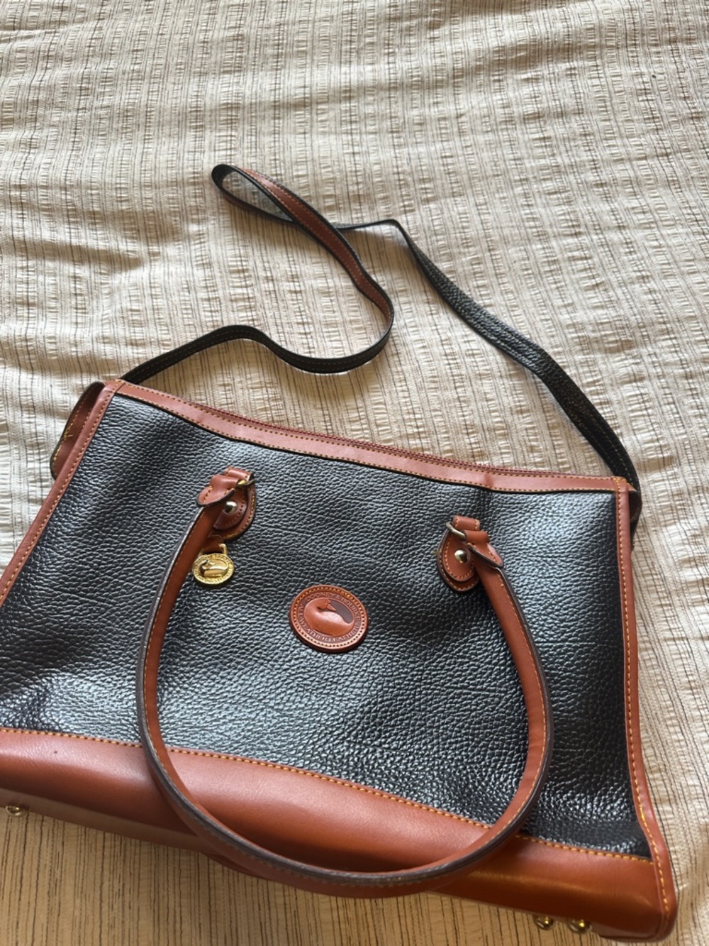 Classic Dooney & Bourke Black & Brown Pebble Leather Satchel - Picture 7 of 12